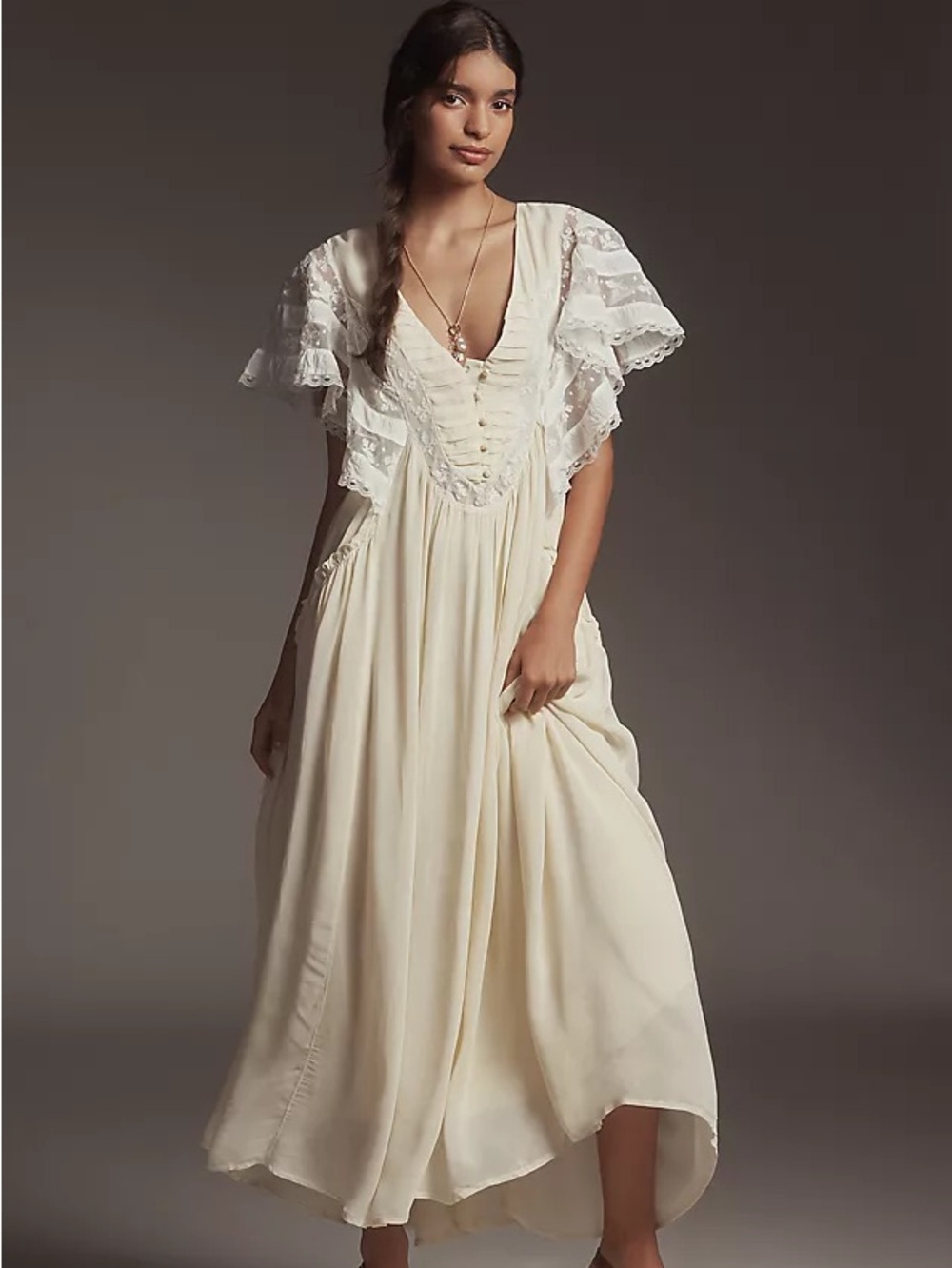 Anthropologie Boho Lace Flutter Sleeve Midi Dress